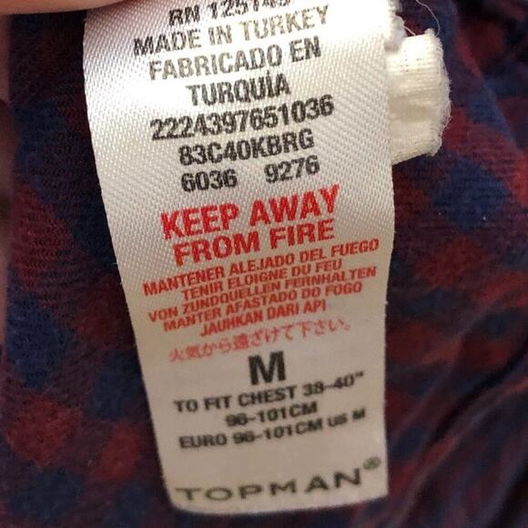 Topman Burgundy & Navy Check Button Down Shirt Men's Size M - Picture 4 of 5